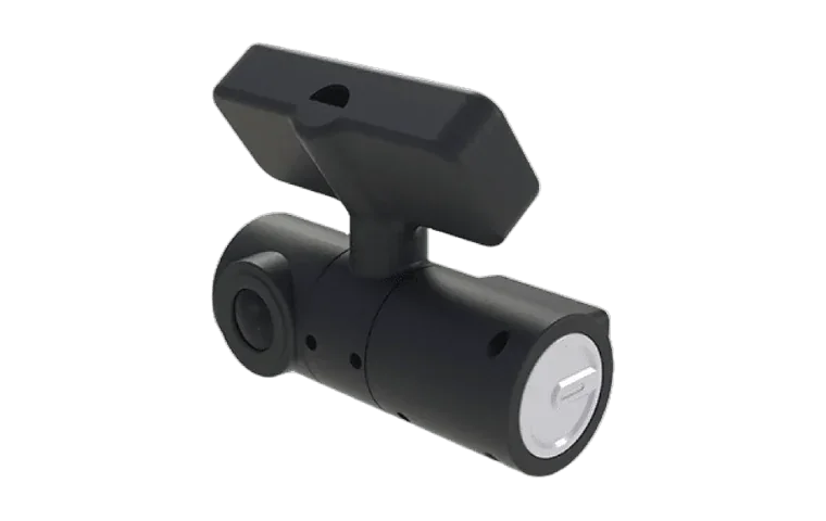 Compact AI dash cam with a lens on the front and an adhesive windscreen mount