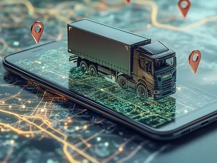 Truck tracked on a live map on a smartphone screen