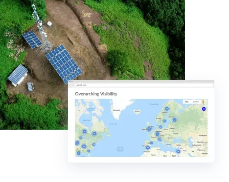 Overarching Visibility map of sites over an aerial view of a solar-powered mast