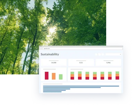Sustainability dashboard over a sunlit forest canopy