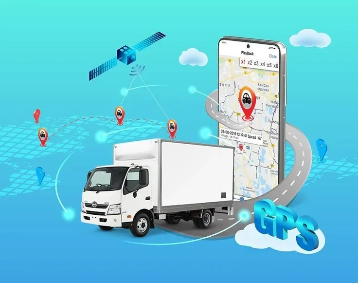 Delivery truck tracked by satellite with its trip played back on a phone map